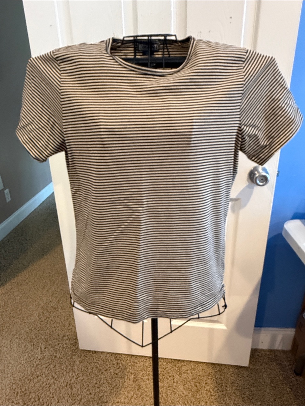 Lands' End Short-Sleeve Striped Tee - Black & White 100% Cotton Medium T-shirt